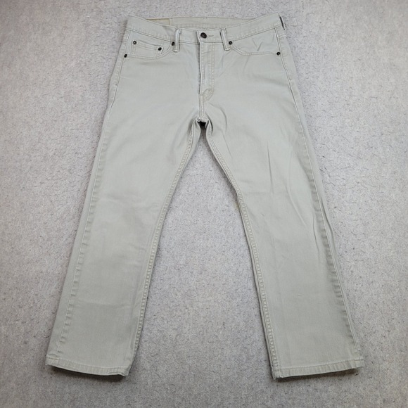 Levis 513 Slim Straight Fit Jeans Mens‎ 32x25 Beige Mid Rise Light Wash Cotton - Picture 1 of 12